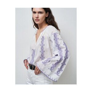 NILI Lotan Bnwot Womens Embroidered "Anna" Blouse White Purple